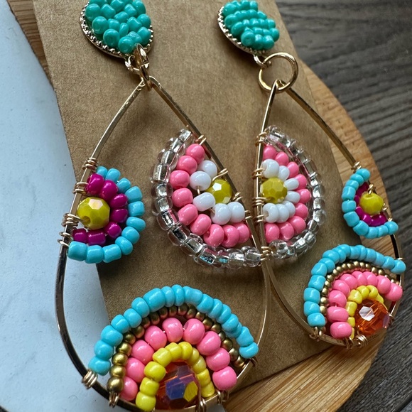 Boho Colorful Beaded Teardrop Earrings - Picture 2 of 5